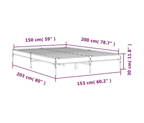 Gultas Rāmis, Melns, 150X200 Cm, Inženierijas Koks, Metāls Vidaxl