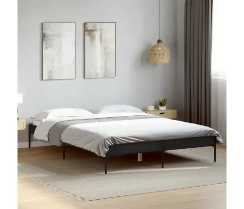 Gultas Rāmis, Melns, 150X200 Cm, Inženierijas Koks, Metāls Vidaxl