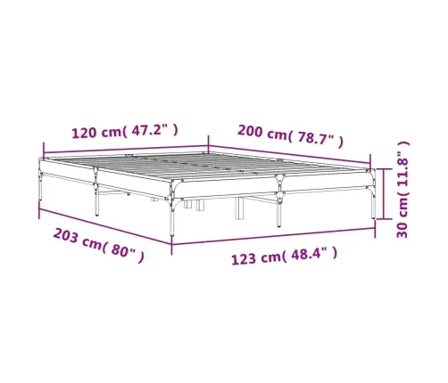 Lovos Rėmas, Juodas, 120X200cm Apdirbta Mediena Ir Metalas