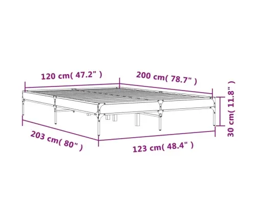 Gultas Rāmis, Pelēka Ozola 120X200Cm, Inženierijas Koks, Metāls Vidaxl