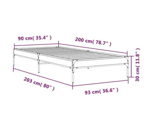 Lovos Rėmas, Ąžuolo, 90X200cm Apdirbta Mediena Ir Metalas