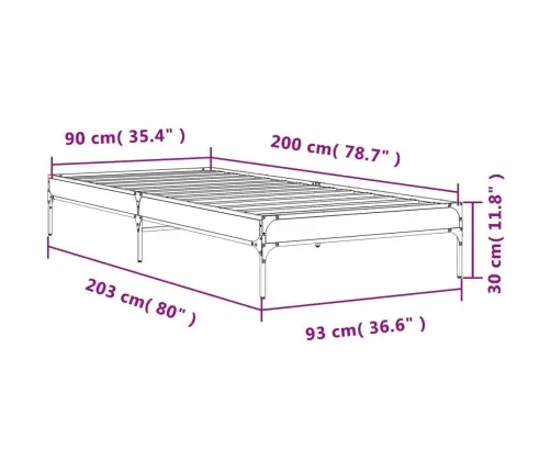 Lovos Rėmas, Pilkas Ąžuolo, 90X200cm Apdirbta Mediena/Metalas