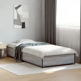 Gultas Rāmis, Pelēka Ozola, 90X200Cm, Inženierijas Koks, Metāls Vidaxl Gultas Rāmis, Pelēka Ozola, 90X200Cm, Inženierijas Koks, Metāls Vidaxl