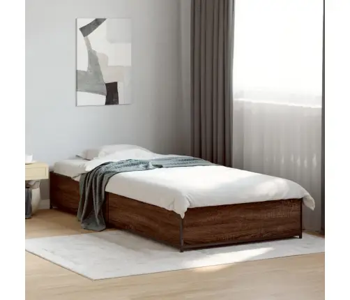 Voodiraam, Pruun Tamm, 90 X 200 cm Tehispuit Ja Metall