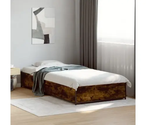 Voodiraam, Suitsutatud Tamm, 90 X 190 cm Tehispuit Ja Metall