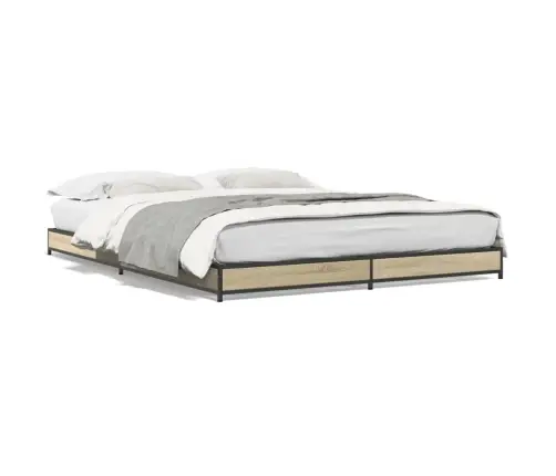 Gultas Rāmis, Ozola Krāsā, 120X200Cm, Inženierijas Koks, Metāls Vidaxl