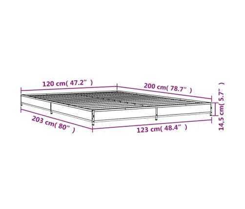 Gultas Rāmis, Ozola Krāsā, 120X200Cm, Inženierijas Koks, Metāls Vidaxl