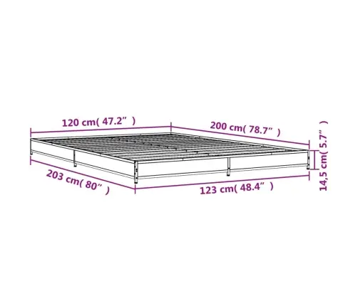 Gultas Rāmis, Ozola Krāsā, 120X200Cm, Inženierijas Koks, Metāls Vidaxl