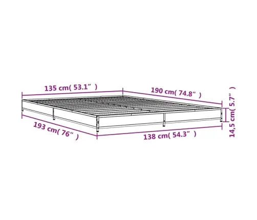 Gultas Rāmis, Melns, 135X190 Cm, Inženierijas Koks, Metāls Vidaxl