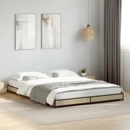 Gultas Rāmis, Ozola Krāsā, 135X190Cm, Inženierijas Koks, Metāls Vidaxl