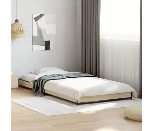 Gultas Rāmis, Ozola Krāsā, 75X190 Cm, Inženierijas Koks, Metāls Vidaxl