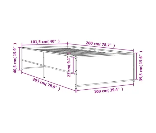 Lovos Rėmas, Pilkas Ąžuolo, 100X200cm Apdirbta Mediena/Metalas