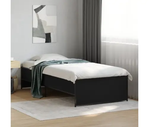 Gultas Rāmis, Melns, 90X200 Cm, Inženierijas Koks, Metāls Vidaxl