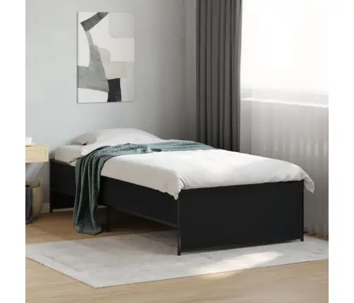 Lovos Rėmas, Juodas, 90X190cm Apdirbta Mediena Ir Metalas