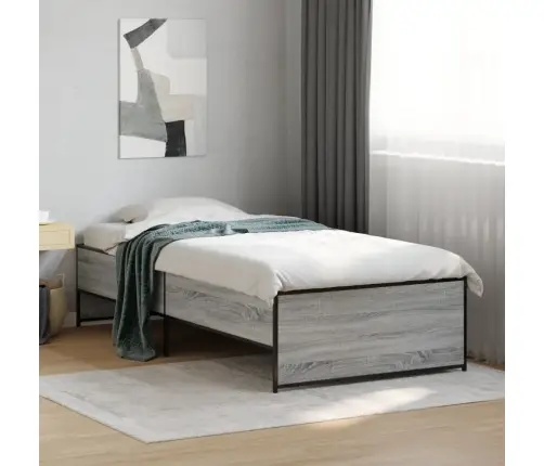 Voodiraam, Hall Sonoma Tamm, 90 X 190 cm Tehispuit Ja Metall