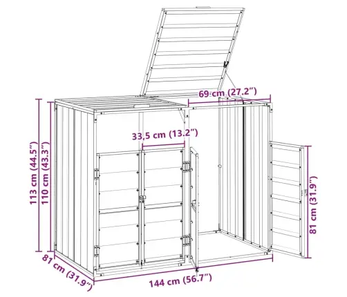 Ratastega Prügikasti Kuur, Antratsiithall, 144X81X113 cm Teras