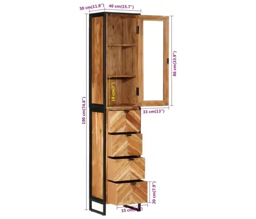 Vannitoakapp, 40 X 27 X 190 cm Raud Ja Akaatsiapuit