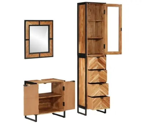3-Daļīgs Vannasistabas Mēbeļu Komplekts, Dzelzs, Akācijas Koks Vidaxl