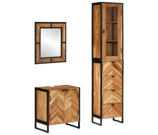 3-Daļīgs Vannasistabas Mēbeļu Komplekts, Dzelzs, Akācijas Koks Vidaxl