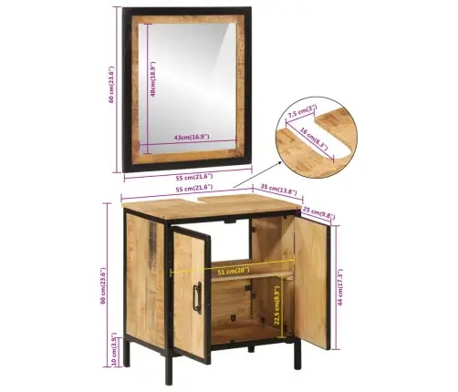 2-Osaline Vannitoamööbli Komplekt, Raud Ja Mangopuit