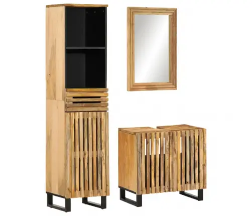 3-Daļīgs Vannasistabas Mēbeļu Komplekts, Masīvkoka Raupja Mango Vidaxl