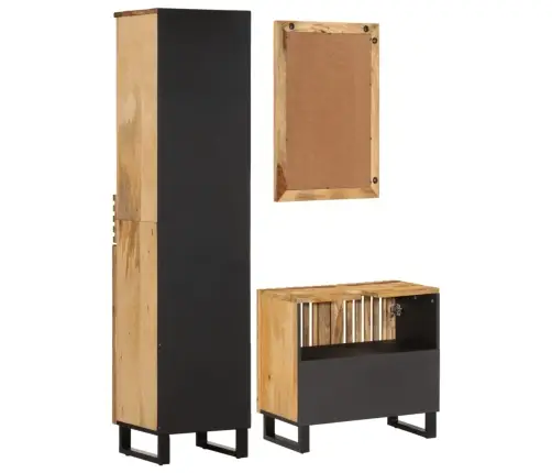 3-Daļīgs Vannasistabas Mēbeļu Komplekts, Masīvkoka Raupja Mango Vidaxl