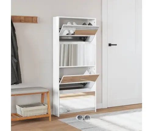 Apavu Plaukts Ar Spoguli, 4 Nodalījumi, Balts, 63X17X134 Cm Vidaxl