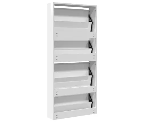 Apavu Plaukts Ar Spoguli, 4 Nodalījumi, Balts, 63X17X134 Cm Vidaxl