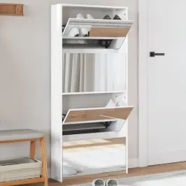 Apavu Plaukts Ar Spoguli, 4 Nodalījumi, Balts, 63X17X134 Cm Vidaxl