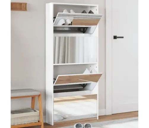 Apavu Plaukts Ar Spoguli, 4 Nodalījumi, Balts, 63X17X134 Cm Vidaxl
