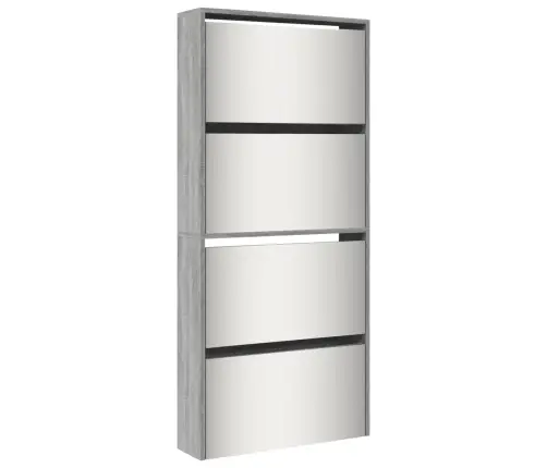 Apavu Plaukts Ar Spoguli, 4 Nodalījumi, Pelēks, 63X17X134 Cm Vidaxl