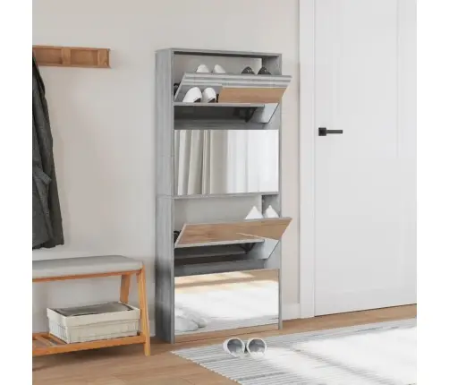 Apavu Plaukts Ar Spoguli, 4 Nodalījumi, Pelēks, 63X17X134 Cm Vidaxl