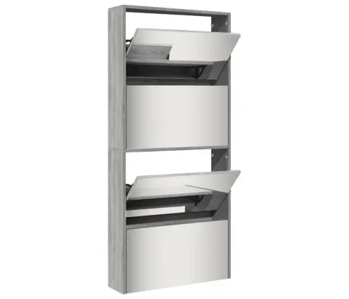 Apavu Plaukts Ar Spoguli, 4 Nodalījumi, Pelēks, 63X17X134 Cm Vidaxl