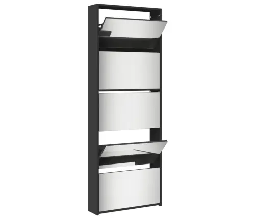 Batų Spintelė Su Veidrodžiu, 5 Aukštų, Juoda, 63X17X169,5Cm