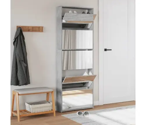 Apavu Plaukts Ar Spoguli, 5 Nodalījumi, Pelēks, 63X17X169,5 Cm Vidaxl