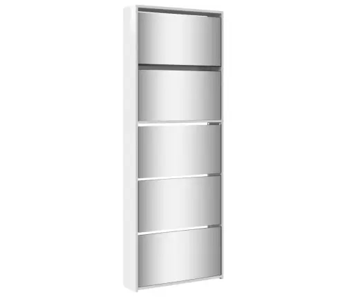 Apavu Plaukts Ar Spoguli, 5 Nodalījumi, Balts, 63X17X169,5 Cm Vidaxl