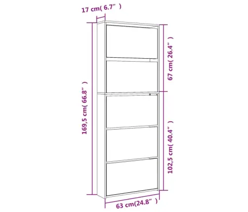 Apavu Plaukts Ar Spoguli, 5 Nodalījumi, Balts, 63X17X169,5 Cm Vidaxl