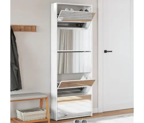 Apavu Plaukts Ar Spoguli, 5 Nodalījumi, Balts, 63X17X169,5 Cm Vidaxl