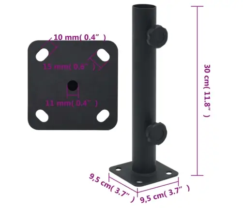 Skėčio Pagrindas 32/34/38Mm Stulpams, Matinis Juodas, Plienas