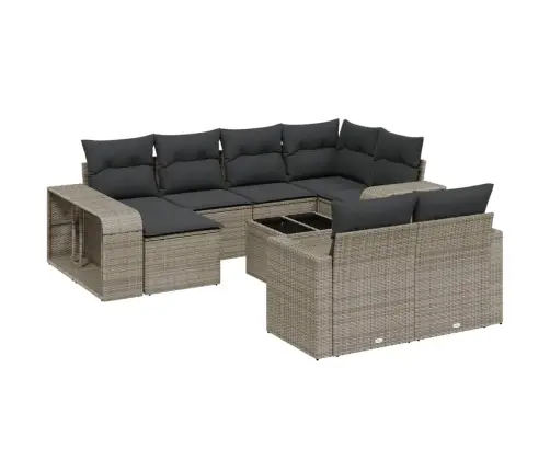 11-Daļīgs Dārza Dīvāna Komplekts Ar Matračiem, Pelēks Pe Pinums Vidaxl