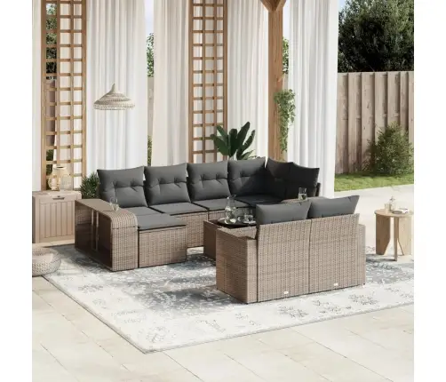 11-Daļīgs Dārza Dīvāna Komplekts Ar Matračiem, Pelēks Pe Pinums Vidaxl