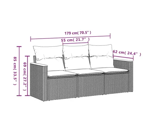 3-Osaline Aiadiivanikomplekt Patjadega, Must, Polürotang