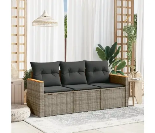 3-Daļīgs Dārza Dīvāna Komplekts Ar Matračiem, Pelēks Pe Pinums Vidaxl