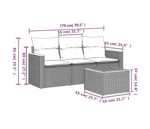 Sodo Komplektas Su Pagalvėlėmis, 4 Dalių, Juodas, Poliratanas
