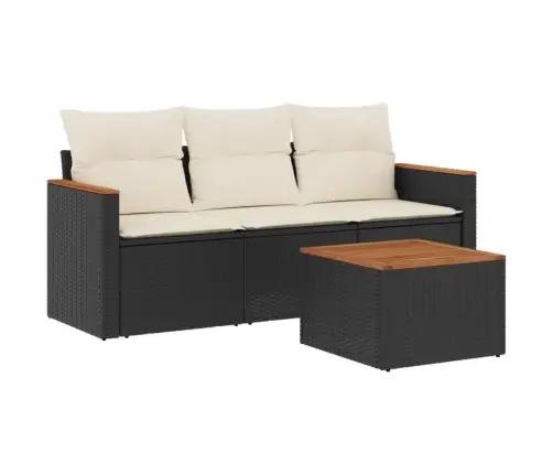 Sodo Komplektas Su Pagalvėlėmis, 4 Dalių, Juodas, Poliratanas Sodo Komplektas Su Pagalvėlėmis, 4 Dalių, Juodas, Poliratanas