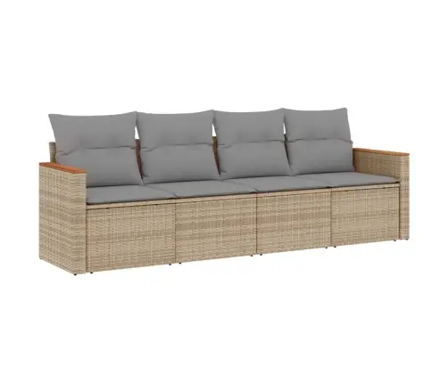 4-Daļīgs Dārza Dīvāna Komplekts, Matrači, Bēša Pe Rotangpalma Vidaxl