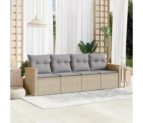 4-Daļīgs Dārza Dīvāna Komplekts, Matrači, Bēša Pe Rotangpalma Vidaxl