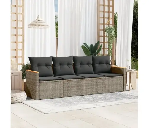 4-Daļīgs Dārza Dīvāna Komplekts Ar Matračiem, Pelēks Pe Pinums Vidaxl