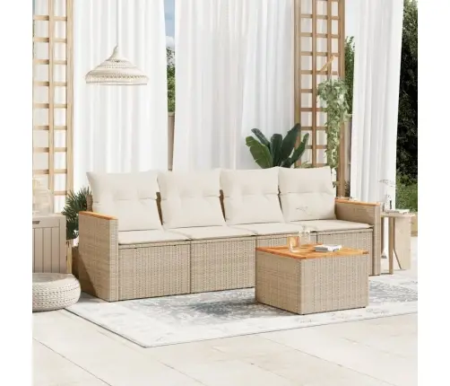 Sofos Komplektas Su Pagalvėlėmis, 5 Dalių, Smėlio, Poliratanas