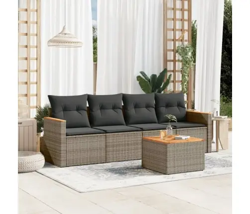 5-Daļīgs Dārza Dīvāna Komplekts Ar Matračiem, Pelēks Pe Pinums Vidaxl